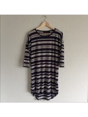 Navy Stripe Knit Mini Dress 3/4 Sleeves by PRESS